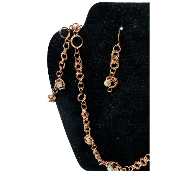 Copper Wire Necklace Earrings And Bracelet Set With Dyed Jasper Hand Made - Picture 6 of 13